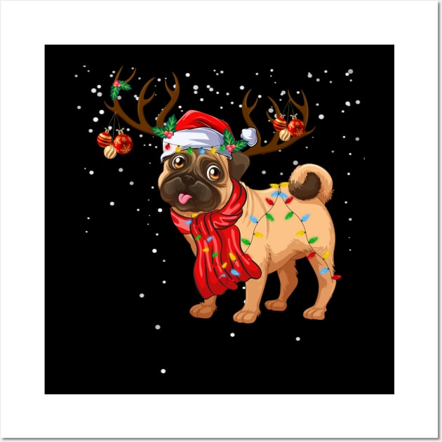 Santa Pitbull Christmas Tree Light Pajama Dog X-mas Matching Gift for Pitbull Dog Lover Wall Art by peskybeater